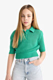 DeFacto Kız Çocuk Cropped Fit Polo Yaka Kazak C5369A825SMGN319