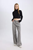 DeFacto Coool Balıkçı Yaka Crop Top Basic Düz Fitilli Kaşkorse Uzun Kollu Tişört E1673AX24WNBK81