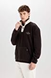DeFacto Boxy Fit Çıtçıt Kapamalı Dik Yaka Nakışlı Polar Sweatshirt D2029AX24WNBN337