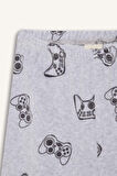 DeFacto Erkek Çocuk Kadife Pijama Takımı Bisiklet Yaka Baskılı Uzun Kollu Üst Uzun Alt D8599A824CWGR400
