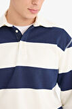 DeFacto Relax Fit Polo Yaka Çizgili Kalın Sweatshirt D7478AX25SPNV64