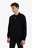DeFacto Comfort Fit Dik Yaka Dokulu Yarım Fermuarlı Waffle Sweatshirt D7543AX25SPBK81