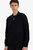 Comfort Fit Dik Yaka Waffle Sweatshirt