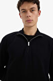 Comfort Fit Dik Yaka Waffle Sweatshirt