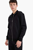 Comfort Fit Dik Yaka İçi Yumuşak Tüylü Kalın Sweatshirt Kumaşı Hırka