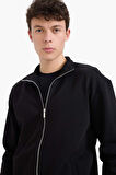 Comfort Fit Dik Yaka İçi Yumuşak Tüylü Kalın Sweatshirt Kumaşı Hırka