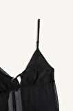 DeFacto Fall in Love Tül Pijama Takım Askılı Dantelli Üst Esnek Belli Uzun Alt D8684AX24WNBK27