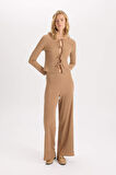 DeFacto Wide Leg Geniş Bol Paça Esnek Belli Basic Düz Bürümcük Pantolon D6300AX24AUBG138