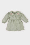 Kız Bebek Büyük Yaka Nakışlı Uzun Kollu Cepli Twill Elbise