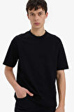 DeFacto %100 Pamuk Relax Fit Bisiklet Yaka Kısa Kollu Basic Düz Siyah Tişört D3673AX25SMBK81