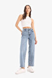 Comfort Straight Yüksek Bel Bilek Boy Jean Yıkamalı Pantolon