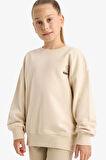 Kız Çocuk Oversize Geniş Kalıp Bisiklet Yaka Baskılı Sweatshirt