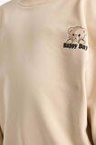 Kız Çocuk Oversize Geniş Kalıp Bisiklet Yaka Baskılı Sweatshirt