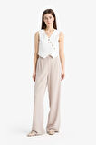 Wide Leg Geniş Paça Uzun Boy Keten Karışımlı Kumaş Pantolon