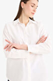 DeFacto Relax Fit Basic Düz Poplin Uzun Kollu Tesettür Gömlek Tunik E7977AX25SMWT34