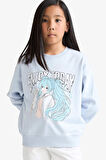 Kız Çocuk Relax Fit Bisiklet Yaka Anime Baskılı Sweatshirt