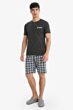 Pijama Takımı Regular Fit Kısa Kollu Üst Kareli Şort