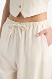 DeFacto 	Keten Karışımlı Pantolon Wide Leg Geniş Bol Paça Cepli Basic Düz Normal Bel Standart Boy D1010AX25SPER42