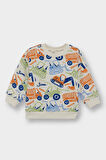 Erkek Bebek Bisiklet Yaka Araç Baskılı İçi Yumuşak Tüylü Sweatshirt