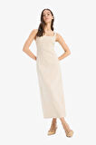 DeFacto Bodycon Vücudu Saran Basic Düz Kare Yaka Askılı Maxi Elbise C5027AX25SPBG115