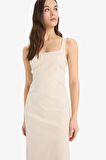 DeFacto Bodycon Vücudu Saran Basic Düz Kare Yaka Askılı Maxi Elbise C5027AX25SPBG115