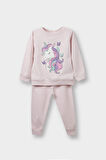Kız Bebek 2'li Takım Unicorn Baskılı İçi Yumuşak Tüylü Sweatshirt Eşofman Altı