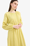 DeFacto Relax Fit Bisiklet Yaka Müslin Uzun Kollu Maxi Tesettür Elbise D0570AX25SMGN730