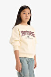Kız Çocuk Relax Fit Bisiklet Yaka Baskılı İçi Yumuşak Tüylü Sweatshirt