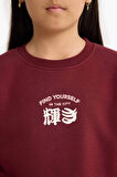 Kız Çocuk Relax Fit Bisiklet Yaka Baskılı İçi Yumuşak Tüylü Sweatshirt