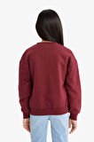 Kız Çocuk Relax Fit Bisiklet Yaka Baskılı İçi Yumuşak Tüylü Sweatshirt