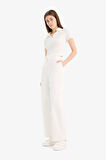 Wide Leg Gabardin Kumaş Pantolon Çift Cepli Normal Bel Geniş Paça
