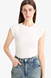 Slim Fit Dar Kesim Bisiklet Yaka Basic Düz Modal Kısa Kollu Tişört