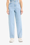 Paperbag Yüksek Bel Düz Paça Uzun Jean Kar Yıkamalı Pantolon