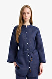 DeFacto %100 Keten Regular Fit Bağcıklı Uzun Kollu Tesettür Gömlek Tunik D4394AX25SMNV31