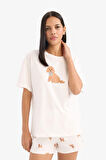 DeFacto Pijama Takımı Kısa Kollu Üst Esnek Belli Şort-Fall in Love E9826AX25SMER98