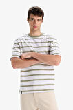 Boxy Fit Bisiklet Yaka Çizgili Kısa Kollu Tişört