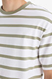 Boxy Fit Bisiklet Yaka Çizgili Kısa Kollu Tişört