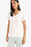 DeFacto Pijama Takımı Kısa Kollu Üst Esnek Belli Uzun Alt-Fall in Love E4823AX25SPGN1169