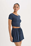 DeFactoFit Crop Top Bisiklet Yaka Sporcu Kısa Kollu Tişört E2663AX25SMNV249
