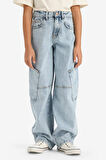 Kız Çocuk Baggy Fit Jogger Paça Jean Pantolon