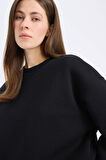 Boxy Fit Basic Düz Kalın Sweatshirt Kumaşı Sweatshirt