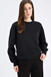 DeFacto Boxy Fit Bisiklet Yaka Basic Düz Kalın Sweatshirt E9616AX25SPBK81