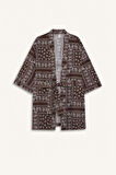 Regular Fit Desenli Kuşaklı Pamuklu Kimono-Fall in Love