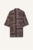 Regular Fit Desenli Kuşaklı Pamuklu Kimono-Fall in Love