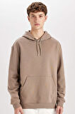 Regular Fit Kapüşonlu Kanguru Cepli İçi Yumuşak Tüylü Basic Düz Sweatshirt