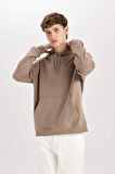 Regular Fit Kapüşonlu Kanguru Cepli İçi Yumuşak Tüylü Basic Düz Sweatshirt