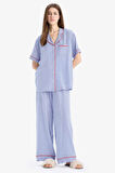 DeFacto Pijama Takımı Viskon Kısa Kollu Üst Esnek Belli Uzun Altı-Fall in Love E7651AX25SPBE46