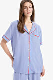 DeFacto Pijama Takımı Viskon Kısa Kollu Üst Esnek Belli Uzun Altı-Fall in Love E7651AX25SPBE46