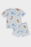 Erkek Bebek Pijama Takımı Dinazor Baskılı Kısa Kollu Penye Üst Beli Lastikli Şort