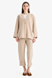 DeFacto Relax Fit Basic Düz Düğmeli Keten Görünümlü Uzun Kollu Tesettür Hırka Tunik E5351AX25SPBG773